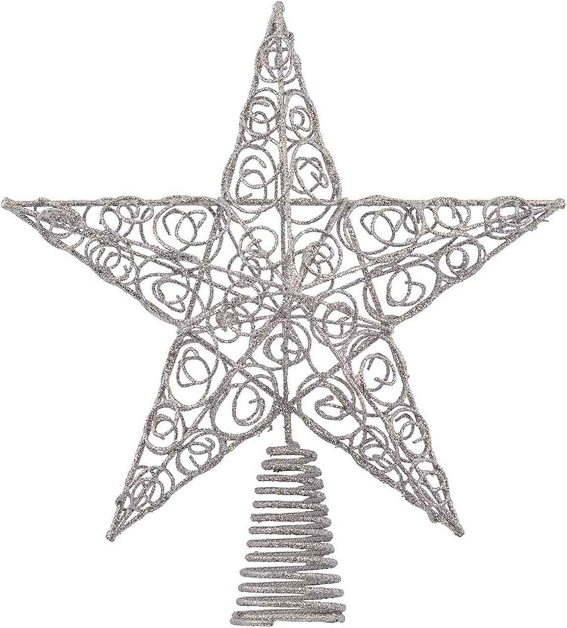 Silver Star Tree Topper - Christmas Swirl Design Sparkle 3-D Dimensional Hallow Xmas Trees